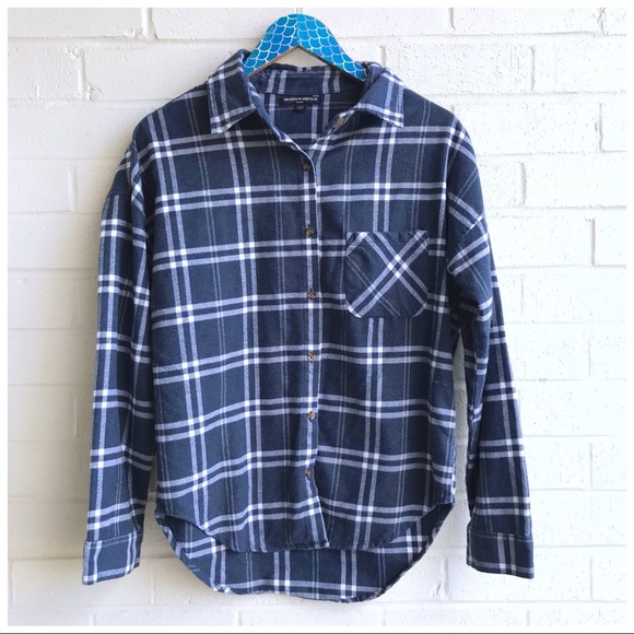 Brandy Melville Tops - Brandy Melville Flannel Blue White Plaid Shirt
